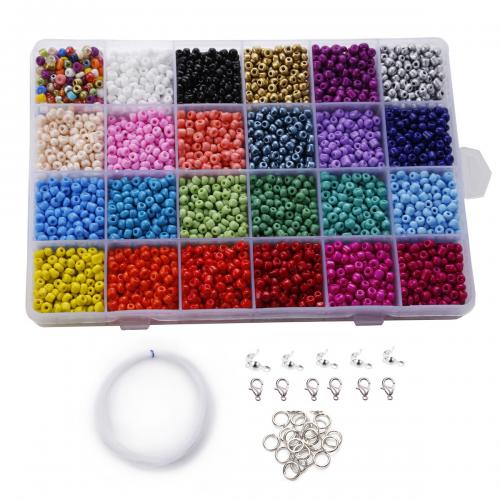 DIY Schmuck, Glas, mit Angelleine & Kunststoff Kasten, Einbrennlack, 24 Zellen, keine, box:19.5x13.3x2.2cm,beads:4mm, ca. 7200PCs/Box, verkauft von Box