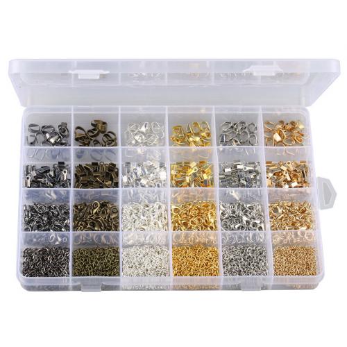 DIY sieraden materiaal, Ijzer, met Plastic Box & Zinc Alloy, plated, 24 cellen, gemengde kleuren, nikkel, lood en cadmium vrij, 195x135x23mm, Verkocht door box