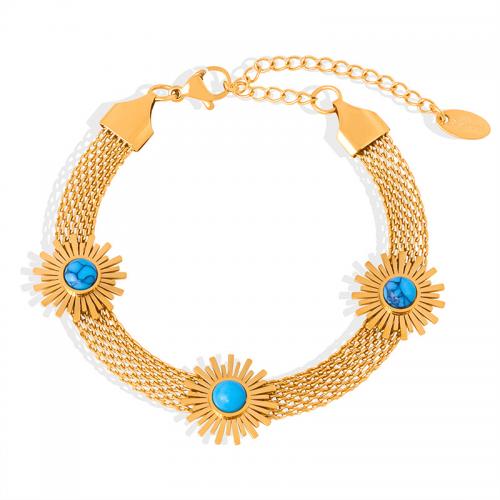 Pulsera de acero de titanio, Partículas de acero, con turquesa, con 5cm extender cadena, 18K chapado en oro, Joyería & para mujer, libre de níquel, plomo & cadmio, longitud aproximado 15 cm, Vendido por UD