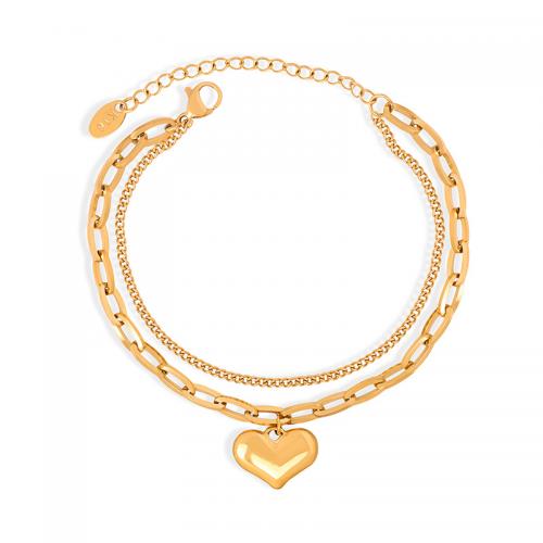 Bracelet d'acier titane, avec 5cm chaînes de rallonge, Plaqué or 18K, Double couche & bijoux de mode & pour femme, protéger l'environnement, sans nickel, plomb et cadmium, Longueur Environ 15-16 cm, Vendu par PC