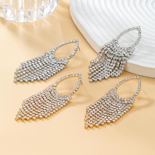 Pendientes de Perno de Aleación de Zinc, Joyería & para mujer & con diamantes de imitación, más colores para la opción, libre de níquel, plomo & cadmio, 72x29mm, Vendido por Par