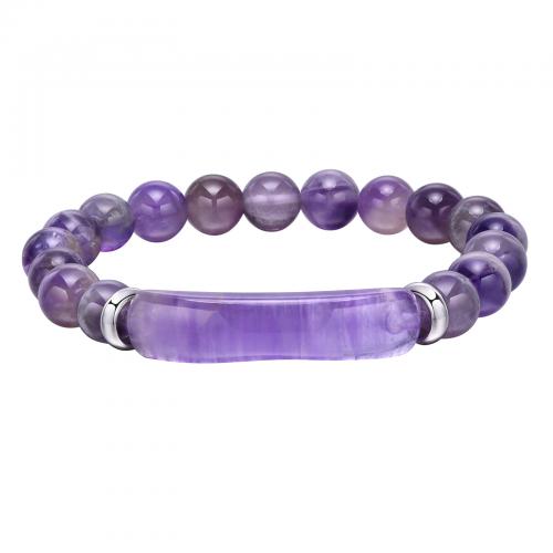 Braccialetti in cristallo naturale, ametista, with 304 acciaio inox, lucido, gioielli di moda & per la donna, viola, Lunghezza Appross. 16 cm, Venduto da PC