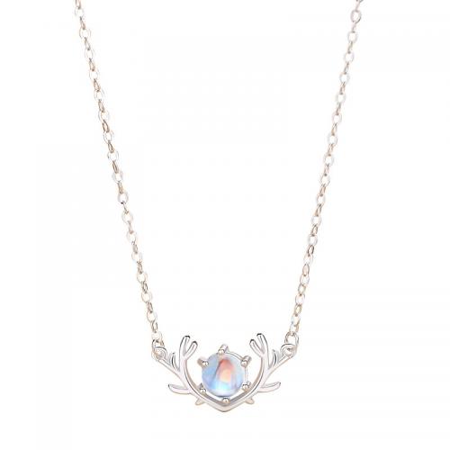 Collane d'argento sterlina, 925 argento sterlina, with Moonstone, with 5CM extender chain, placcato, per la donna, nessuno, Lunghezza Appross. 40 cm, Venduto da PC