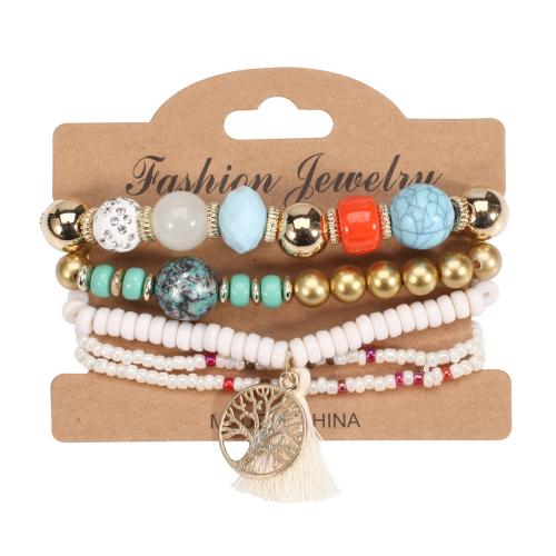 Pulseras de Cristal, aleación de zinc, con Cristal & Acrílico, 5 piezas & Joyería & para mujer, más colores para la opción, libre de níquel, plomo & cadmio, longitud aproximado 17 cm, 5PCs/Set, Vendido por Set