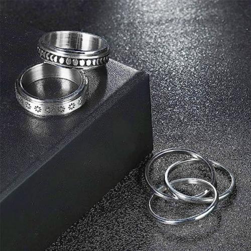 Vinger Ring in edelstaal, 304 roestvrij staal, drie stuks & mode sieraden & draaibare & uniseks & verschillende grootte voor keus, zilver, nikkel, lood en cadmium vrij, Width 6mm,Thickness 2mm, 3pC's/Stel, Verkocht door Stel