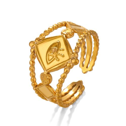 Acier inoxydable 304 Cuff Bague, Motif géométrique, Placage de couleur d'or, réglable & pour femme & creux, Taille:6.5, Vendu par PC