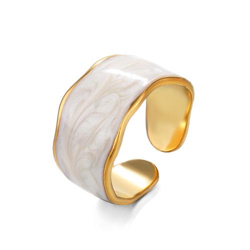 Acier inoxydable 304 Cuff Bague, Plaqué d'or, réglable & pour femme & émail, Taille:8, Vendu par PC