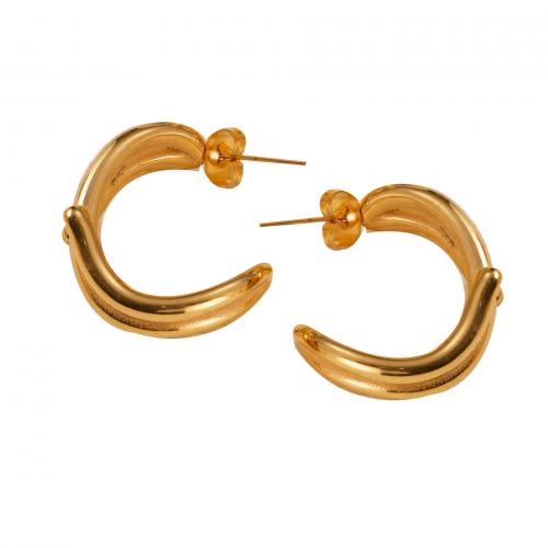 304 Stainless Steel Stud Earring gold color plated & for woman 30mm Sold By Pair