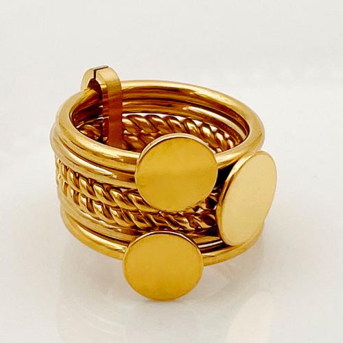 304 Stainless Steel Finger Ring gold color plated & for woman & hollow US Ring Sold By PC