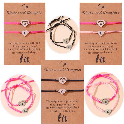 acier inoxydable 316L Set de bracelet, avec Corée-Corée, coeur, 2 pièces & pour femme & creux, plus de couleurs à choisir, Longueur Environ 6.3-11 pouce, Vendu par fixé