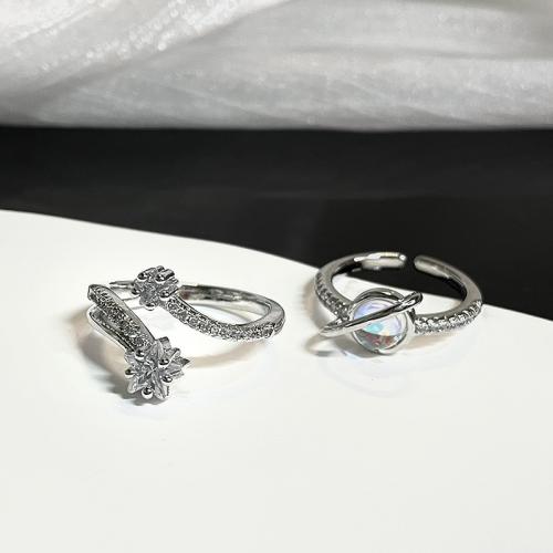 Messing Cuff fingerring, med Sea Opal, platin farve forgyldt, forskellige stilarter for valg & Micro Pave cubic zirconia & for kvinde, Størrelse:6-8, Solgt af PC