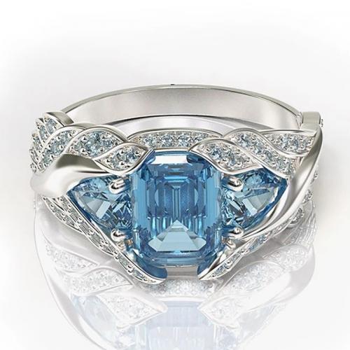 alliage de zinc bague, Motif géométrique, Placage de couleur argentée, normes différentes pour le choix & pavé de micro zircon & pour femme, Taille:6-13, Vendu par PC