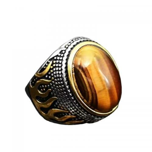 Zink Alloy Finger Ring, med Tiger Eye, plated, Vintage & Unisex & olika storlek för val, Storlek:6-13, Säljs av PC