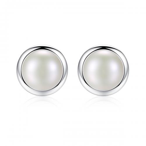 Sterling Silver Jewelry Earring, 925 Sterling Silver, le Pearl, Babhta, jewelry faisin & do bhean, bán, 12.60x12.60mm, Díolta De réir Péire