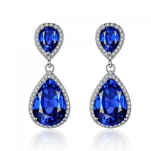 Ciúbach Zirconia Micrimhilseogra réiteodh Earring Prás, le Sapphire, jewelry faisin & micrea réiteach zirconia ciúbach & do bhean, nicil, luaidhe & caidmiam saor in aisce, 12.60x27.40mm, Díolta De réir Péire