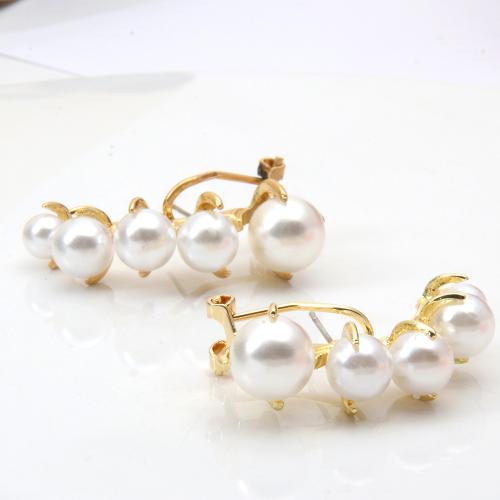 Zinc Alloy Stud Earring with Plastic Pearl gold color plated fashion jewelry & for woman nickel lead & cadmium free Sold By Pair