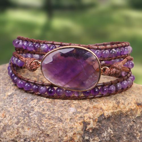 Wrap Armband , Amethyst, mit Lederband, handgemacht, Modeschmuck & mehrschichtig & unisex, Länge ca. 51-60 cm, verkauft von PC