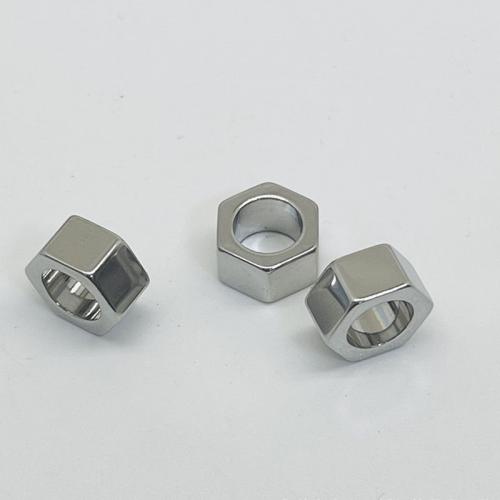 Ruostumaton teräs Välike helmiä, 304 Stainless Steel, Kuusikulmio, tee-se-itse, alkuperäinen väri, 9x5mm, Reikä:N. 6.2mm, N. 100PC/laukku, Myymät laukku