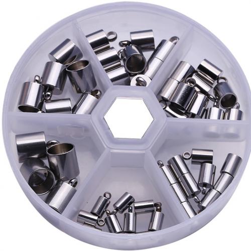 Tappi terminali in acciaio inox, 304 acciaio inox, with Scatola di plastica, lucido, DIY & 6 celle, colore originale, box:8x2cm,end cap Inside diameter 3-8mm, Appross. 48PC/scatola, Venduto da scatola