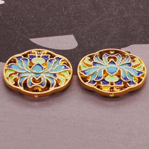 Imitatie cloisonné zink legering kralen, Zinc Alloy, Ovaal, plated, DIY & glazuur, goud, nikkel, lood en cadmium vrij, 27x21mm, Verkocht door PC