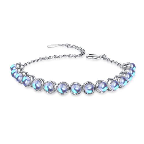 Bracelet cubique en laiton zircon pavent, avec Moonstone, avec 5cm chaînes de rallonge, bijoux de mode & pavé de micro zircon & pour femme, protéger l'environnement, sans nickel, plomb et cadmium, Longueur Environ 16 cm, Vendu par PC