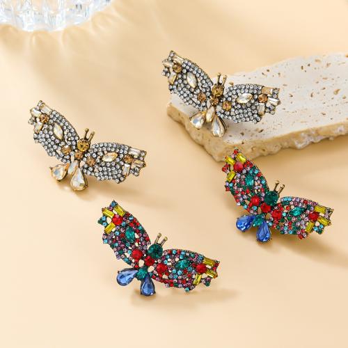 Zinc Alloy Stud Earring Butterfly fashion jewelry & for woman & with rhinestone nickel lead & cadmium free Sold By Pair