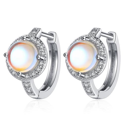 Boucles d'oreilles en laiton zircon cubique pavent, avec Moonstone, bijoux de mode & pavé de micro zircon & pour femme, protéger l'environnement, sans nickel, plomb et cadmium, Vendu par paire