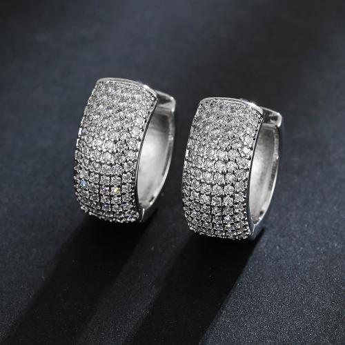 Cilindrata Zircone Orecchini in ottone micro pavimenta, placcato, unisex & Micro spianare cubic zirconia, color platino, Venduto da coppia