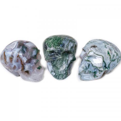 Fashion Dekoration, Moss Agate, Skull, Carved, Halloween Design & til hjemmet og kontoret, Tilfældig farve, Length about 6-7cm,Hight about 4.5-5cm, Solgt af PC