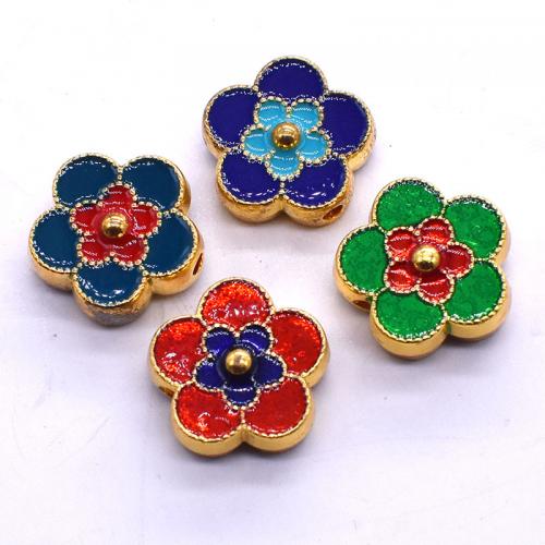 Imitation Cloisonne Zinc Alloy Beads Flower plated DIY & enamel nickel lead & cadmium free 13mm Approx 2.5mm Sold By PC