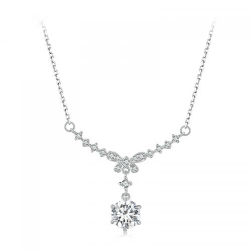 Collane d'argento sterlina, 925 argento sterlina, with Moissanite, with 5CM extender chain, placcato, per la donna, argento, Lunghezza Appross. 40 cm, Venduto da PC