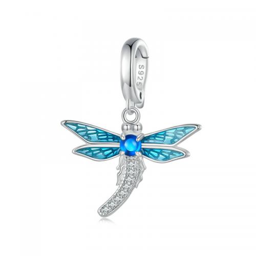 Kubni cirkonij Micro Pave Sterling Silver Privjesak, 925 Sterling Silver, s Spinel, Dragonfly, pozlaćen, možete DIY & micro utrti kubni cirkonij & emajl, srebro, Prodano By PC