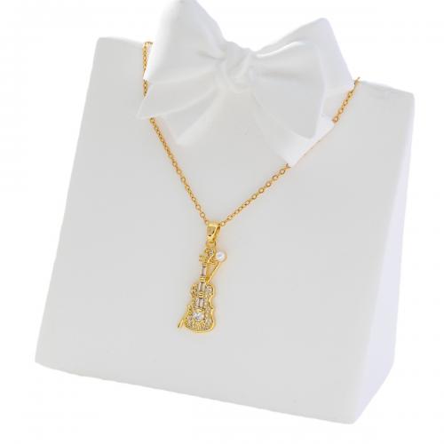 Collier en laiton cubique Zircon Micro Pave, Plaqué d'or, pavé de micro zircon & pour femme, doré, Vendu par PC