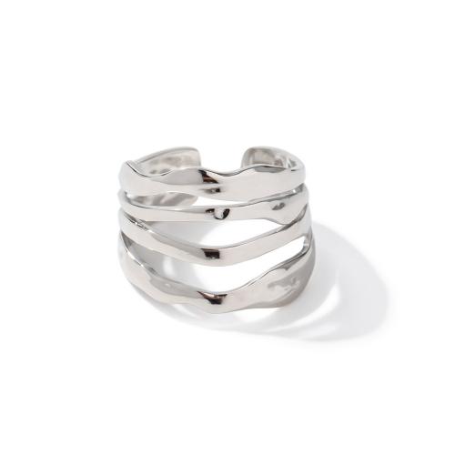 Acier inoxydable 304 Cuff Bague, Motif géométrique, multicouche & pour femme & creux, couleur originale, Taille:5, Vendu par PC