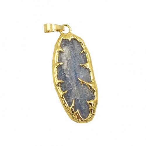 Pendentifs quartz naturel, disthène, avec laiton, Placage de couleur d'or, DIY, bleu ciel, Length about 11-18mm,Hight about 33-46mm, Vendu par PC