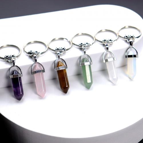 Sleutelhanger, Natuursteen, met Zinc Alloy, silver plated, mode sieraden & verschillende materialen voor de keuze & uniseks, meer kleuren voor de keuze, 25x72mm, Verkocht door PC