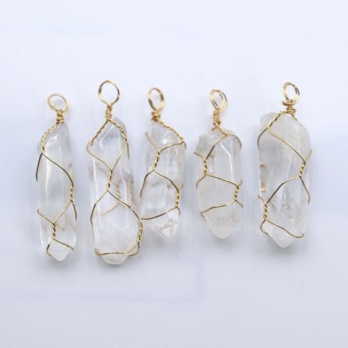 Natuurlijke Quartz Hangers, Bergkristal, met Messing, gold plated, mode sieraden & DIY, duidelijk, Length about 10-18mm,Hight about 30-50mm, Verkocht door PC