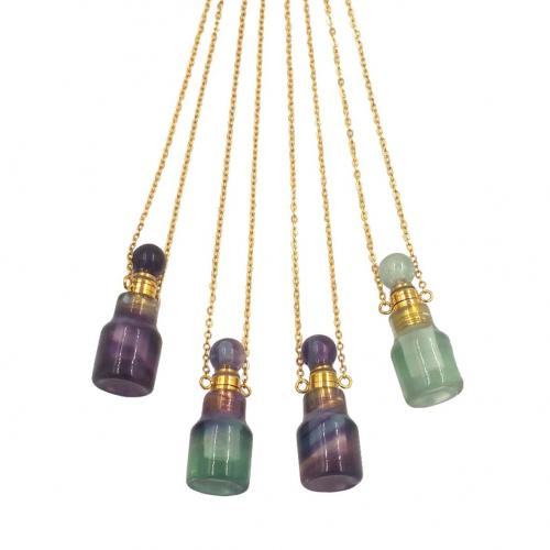 cobre Colar de garrafa de perfume, with Fluorite colorido, with 2Inch extender chain, banhado, joias de moda & para mulher, Mais cores pare escolha, níquel, chumbo e cádmio livre, 10x26mm, comprimento Aprox 18 inchaltura, vendido por PC