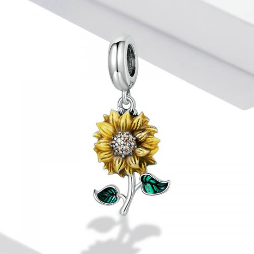 925 Sterling Silver Pendant Sunflower DIY & enamel nickel lead & cadmium free Sold By PC