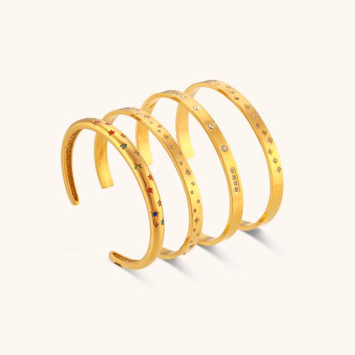 Rozsdamentes acél bangle, 304 rozsdamentes acél, különböző stílusokat a választás & mikro egyengetni cirkónia & a nő, aranysárga, Által értékesített PC