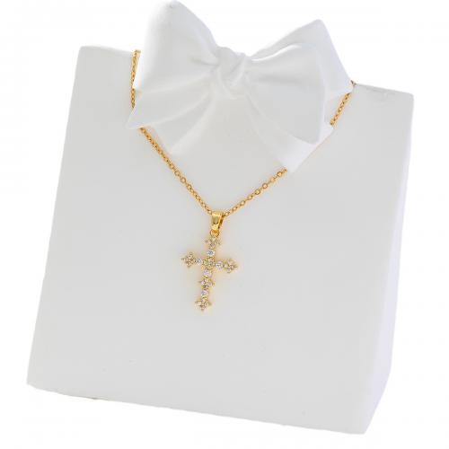 Cubic Zircon Micro Pave Brass Necklace Cross real gold plated micro pave cubic zirconia & for woman golden Sold By PC