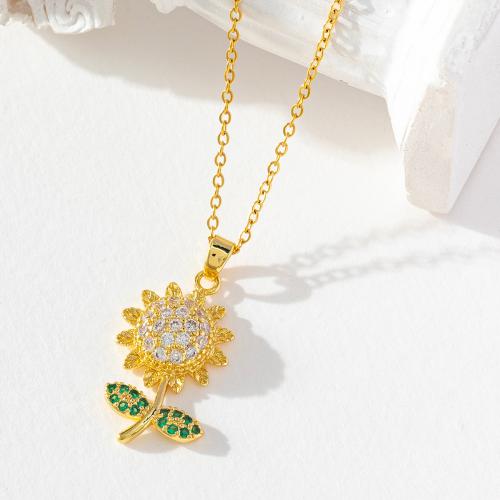 Collier en laiton cubique Zircon Micro Pave, Tournesol, Plaqué d'or, pavé de micro zircon & pour femme, doré, Vendu par PC