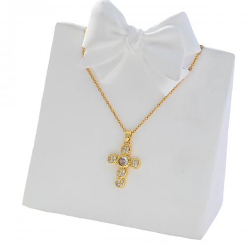 Collier en laiton cubique Zircon Micro Pave, croix, Plaqué d'or, pavé de micro zircon & pour femme, doré, Vendu par PC