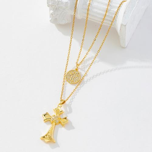 Cubic Zircon Micro Pave Brass Necklace Cross real gold plated micro pave cubic zirconia & for woman golden Sold By PC