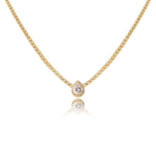 Cubic Zircon Micro Pave Brass Necklace plated micro pave cubic zirconia & for woman Sold By PC