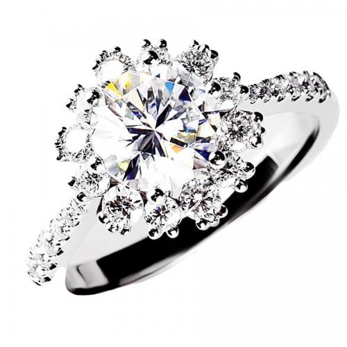 Mässing Cuff finger ring, Blomma, platinerade, micro bana cubic zirconia & för kvinna, Storlek:6-8, Säljs av PC