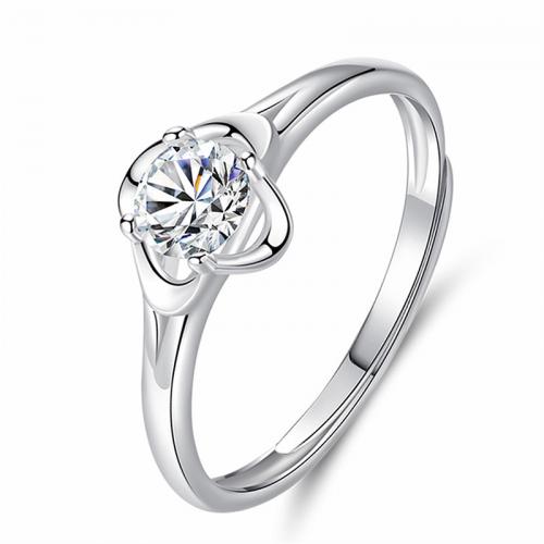 Messing Manchet Finger Ring, Four Leaf Clover, geplatineerd, micro pave zirconia & voor vrouw & hol, Maat:6-8, Verkocht door PC