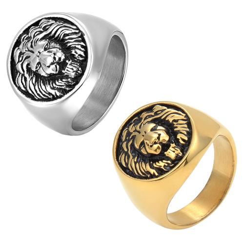 316L Stainless Steel Fingerring, Lion, forgyldt, forskellig størrelse for valg & for mennesket & sværte, flere farver til valg, Størrelse:6-13, Solgt af PC