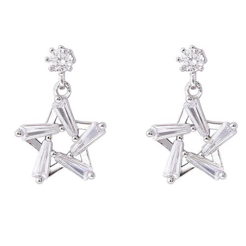 Brass Drop Earring Star plated for woman & with rhinestone & hollow Sold By Pair