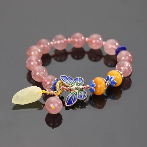 Quarz Armbänder, Strawberry Quartz, mit Bienenwachs & Jade & Messing & Zinklegierung, plattiert, Modeschmuck & gefärbt & verschiedene Stile für Wahl & für Frau & Emaille, keine, Länge ca. 18 cm, verkauft von PC